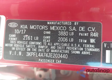 2018 Kia Forte S z USA, uszkodzony, nr VIN 3KPFL4A74JE203440